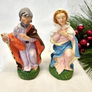 Vintage Joseph & Mother Mary Figurines Paper Mache Christmas Nativity Manger